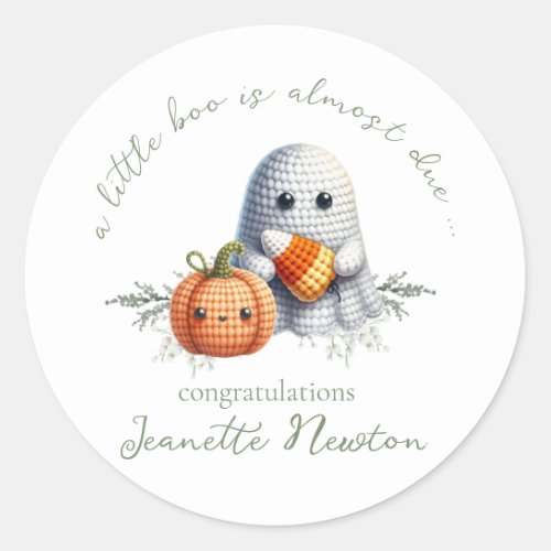 Cute Crochet Ghost Halloween Baby Shower Classic Round Sticker