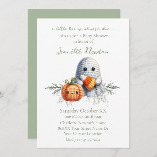 Cute Crochet Ghost Halloween Baby Shower Invitation