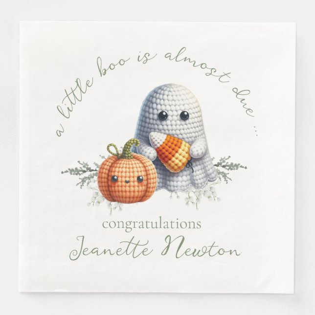 Cute Crochet Ghost Halloween Baby Shower Paper Dinner Napkins (Front)