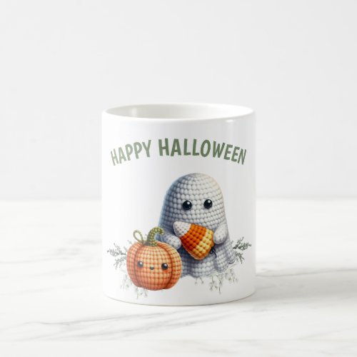 Cute Crochet Ghost Happy Halloween Coffee Mug