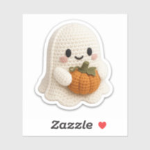 Cute Crochet Ghost Holding Pumpkin Halloween Stick