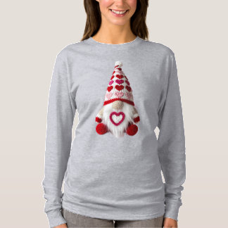 Cute Crochet Heart Pattern Valentine Gnome T-Shirt