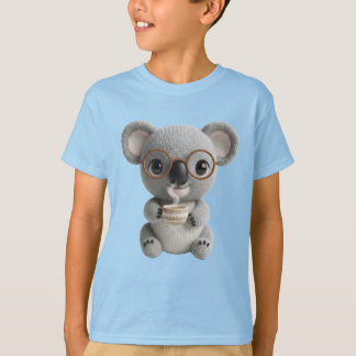 Cute Crochet Koala Holding Coffee– Cozy Animal Art T-Shirt