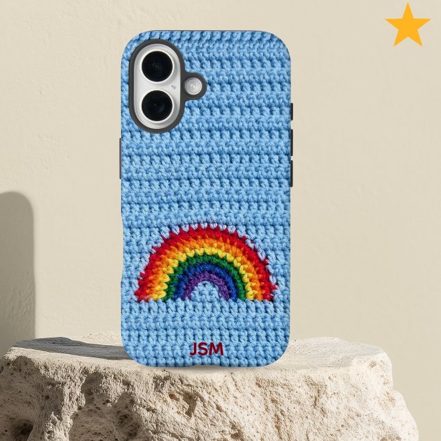 Cute Crochet Rainbow Custom Initials Monogram   Case-Mate iPhone Case (Creator Uploaded)