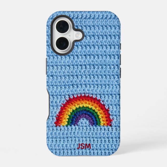 Cute Crochet Rainbow Custom Initials Monogram   Iphone Case (Back)