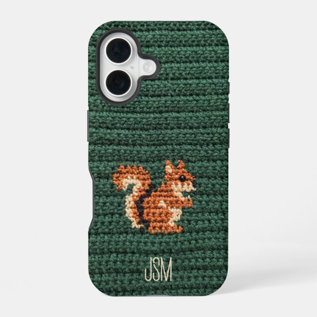 Cute Crochet Squirrel Custom Initials Monogram   Iphone Case (Back)