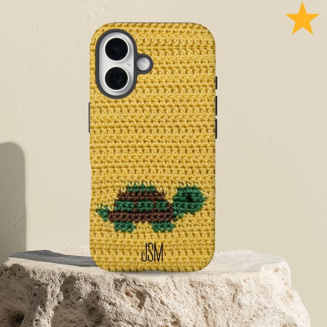 Cute Crochet Turtle Custom Initials Monogram   Case-Mate iPhone Case (Creator Uploaded)
