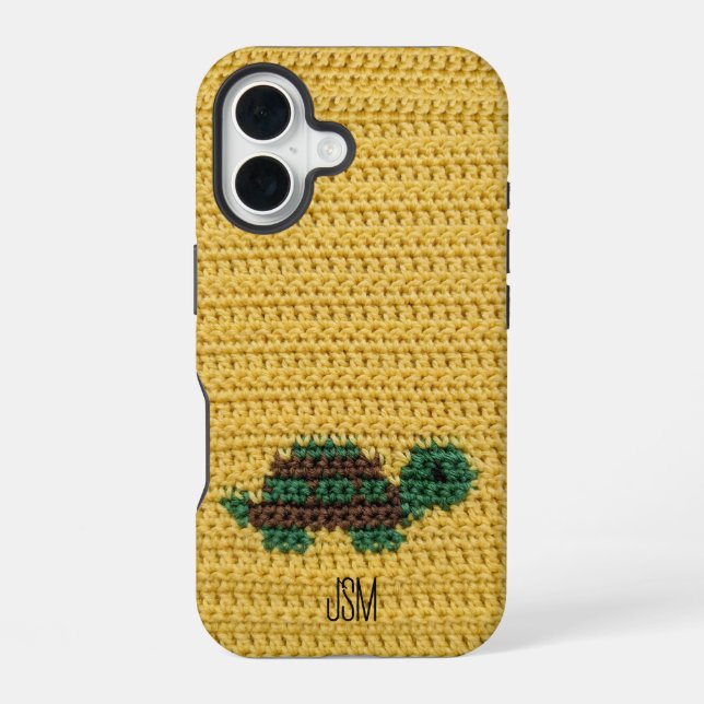 Cute Crochet Turtle Custom Initials Monogram   Iphone Case (Back)