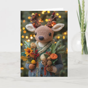 Cute Crocheted Christmas Deer Holiday Card