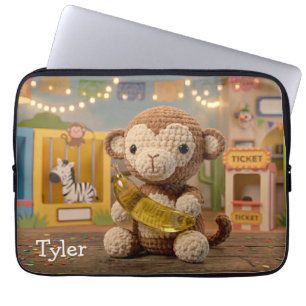 Cute Crocheted Monkey and Banana Laptop Sleeve