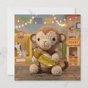 Cute Crocheted Monkey Holding a Banana at the Zoo