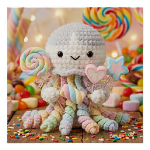 Cute Crocheted Octopus Candy Land Aesthetic Poster