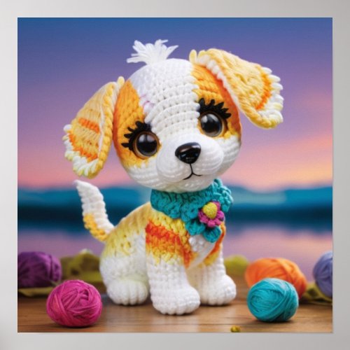 Cute Crocheted Puppy Dog Colorfully Detailed Poster