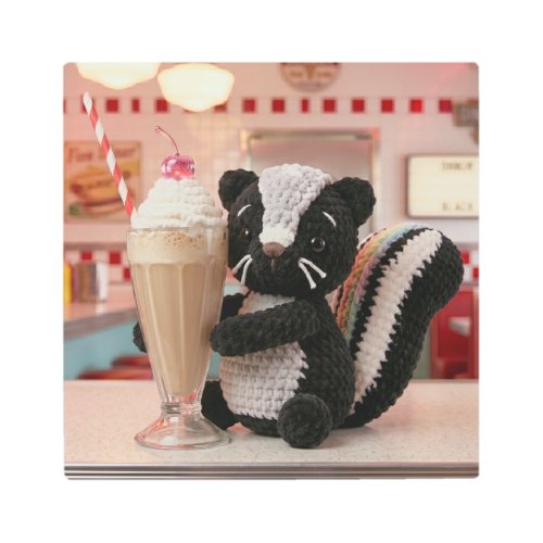Cute Crocheted Skunk at Retro Diner Metal Print