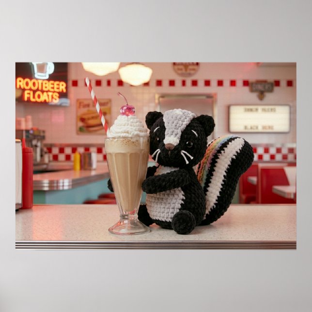 Cute Crocheted Skunk at Retro Diner Poster (Front)