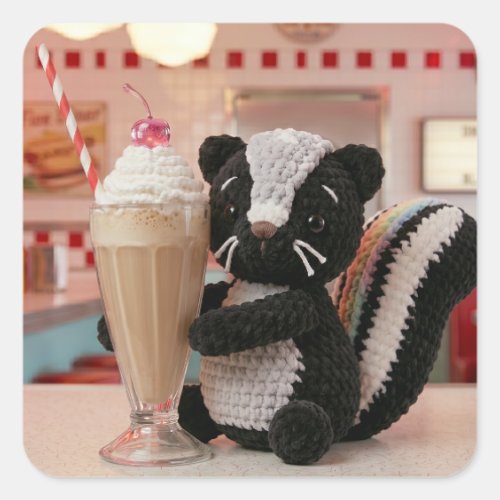 Cute Crocheted Skunk at Retro Diner Square Sticker