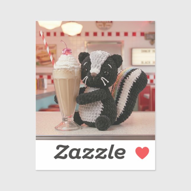 Cute Crocheted Skunk at Retro Diner Sticker (Sheet)
