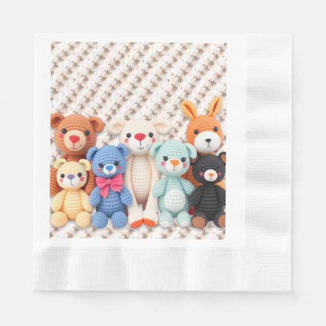Cute Crocheted Stuffed Animals Boy's Baby Shower Napkins (Front)