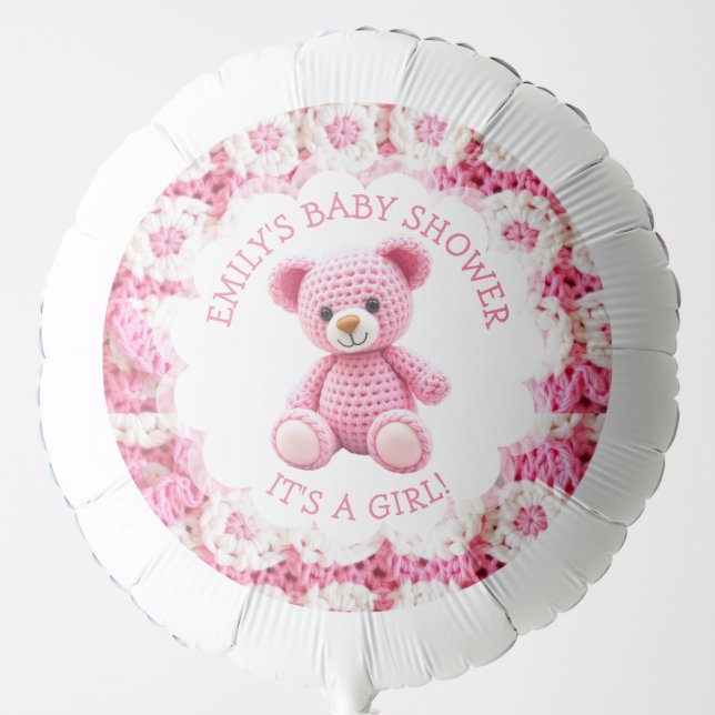 Cute Crocheted Teddy Bear Girl's Baby Shower Balloon (Front)