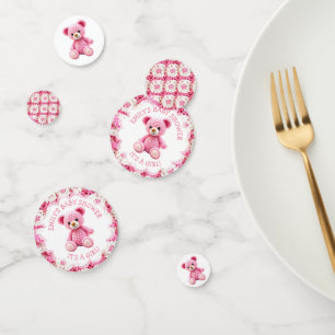 Cute Crocheted Teddy Bear Girl's Baby Shower Confetti