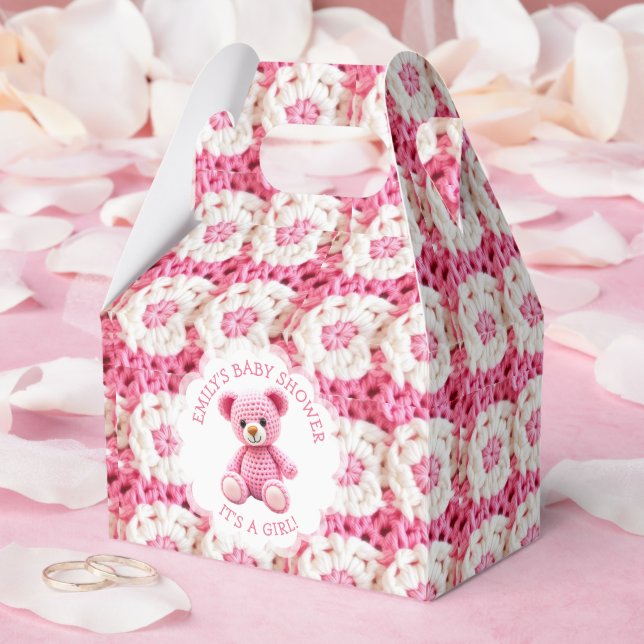 Cute Crocheted Teddy Bear Girl's Baby Shower Favor Boxes (Wedding)