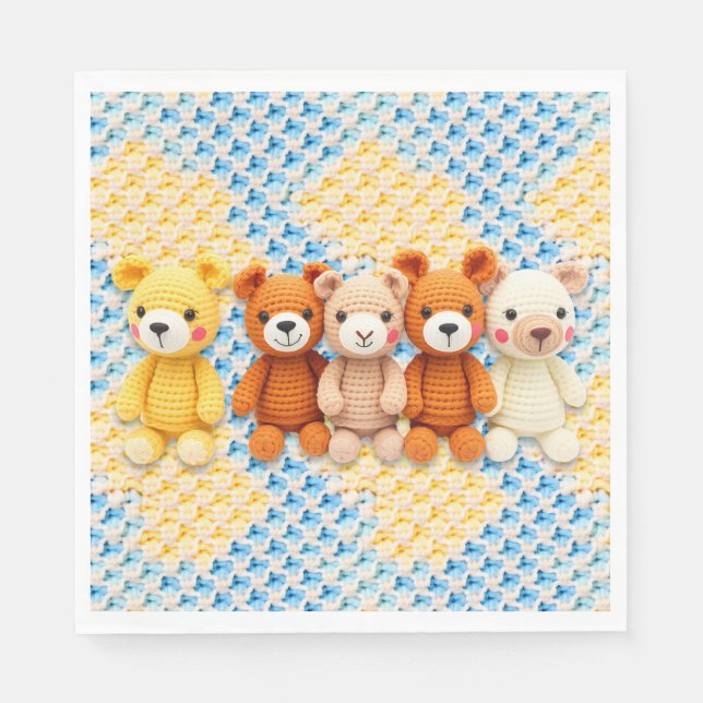 Cute Crocheted Teddy Bears Boy's Baby Shower Napkins (Front)