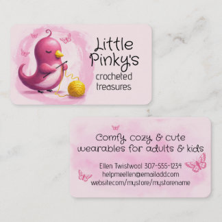 Cute crocheter pink bird crochet hook yarn business card