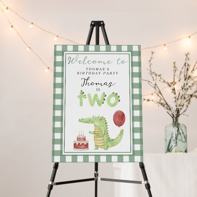 Cute Crocodile 2nd Birthday Party  Foam Board (In Situ (Stand))