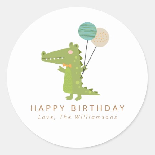 Cute Crocodile Balloons Personalized Birthday  Classic Round Sticker