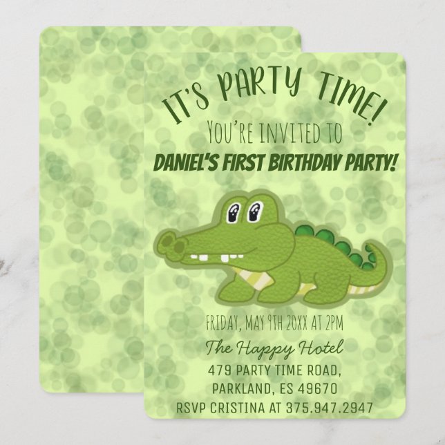 Cute Crocodile Boy Birthday Party Invitation (Front/Back)