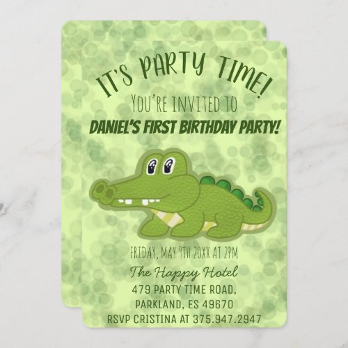 Cute Crocodile Boy Birthday Party Invitation