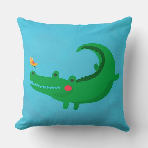 Cute Crocodile Drawing  Gift For Family Throw Pillow