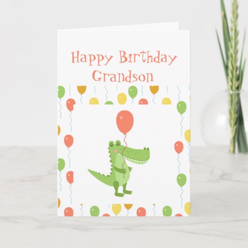 Cute Crocodile Fun Animal Grandson Kids Birthday  Card