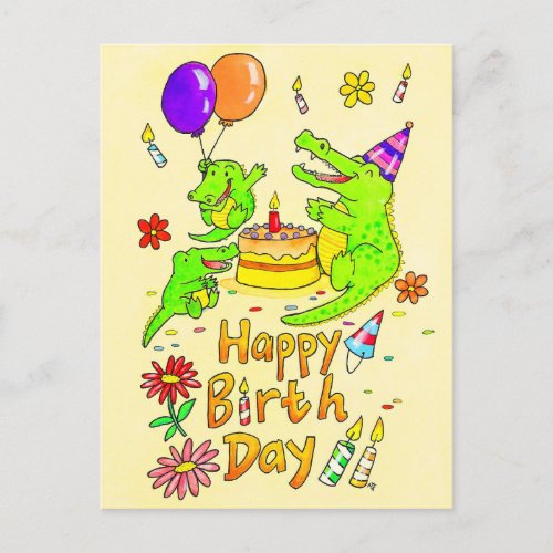 Cute Crocodile Happy Birthday postcard