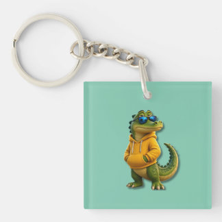 Cute Crocodile in Yellow Hoodie Mint Green keychai Keychain