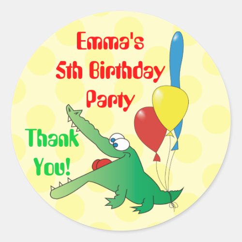 Cute Crocodile Kids Birthday Thank You Stickers