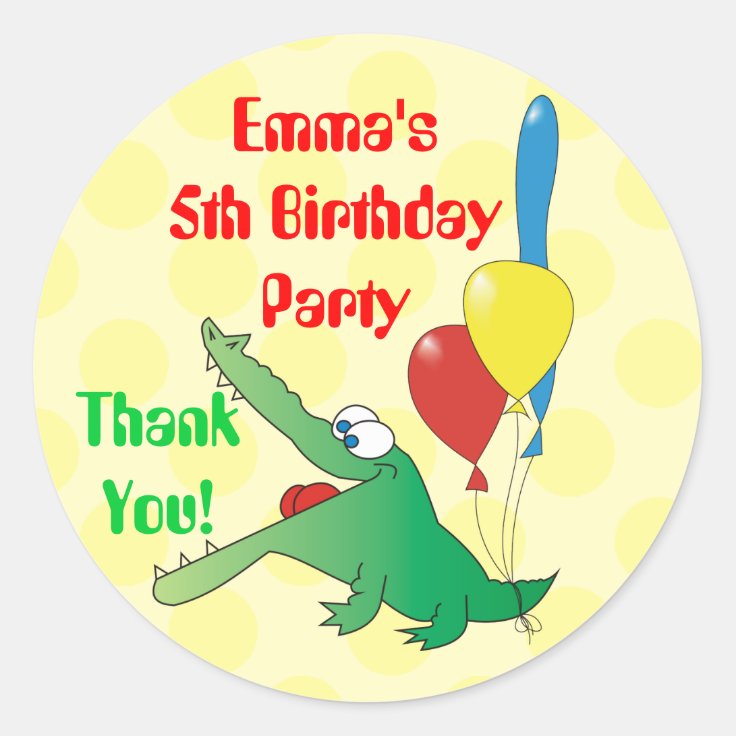 Cute Crocodile Kids Birthday Thank You Stickers | Zazzle