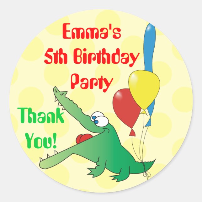 Cute Crocodile Kids Birthday Thank You Stickers (Front)