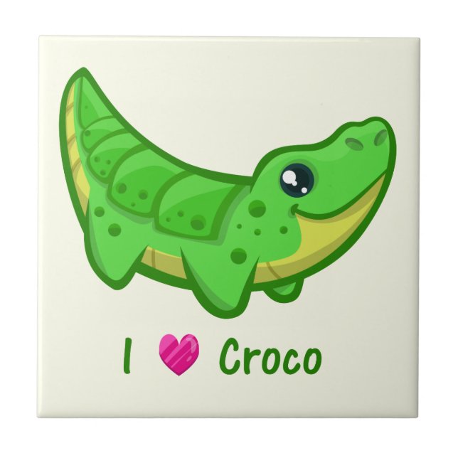 Cute crocodile love kawaii cartoon baby ceramic tile (Front)