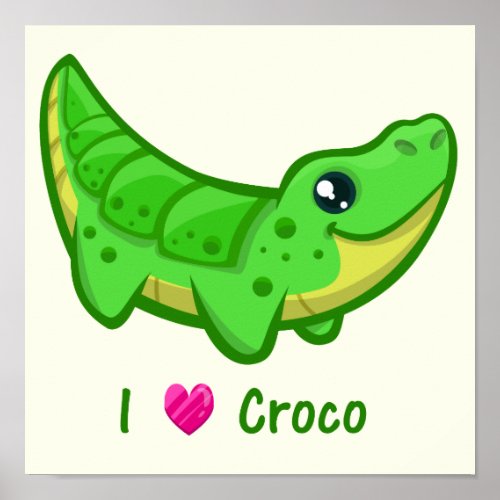 Cute crocodile love kawaii cartoon baby poster