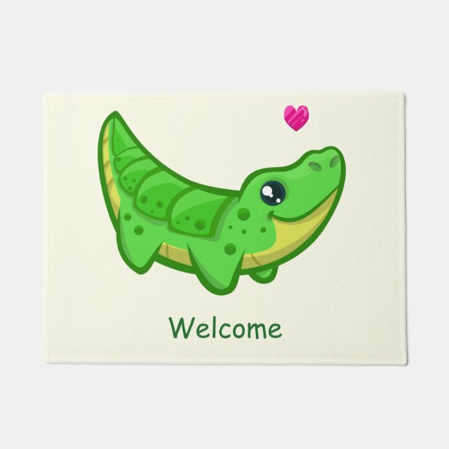 Cute crocodile love kawaii cartoon doormat (Front)