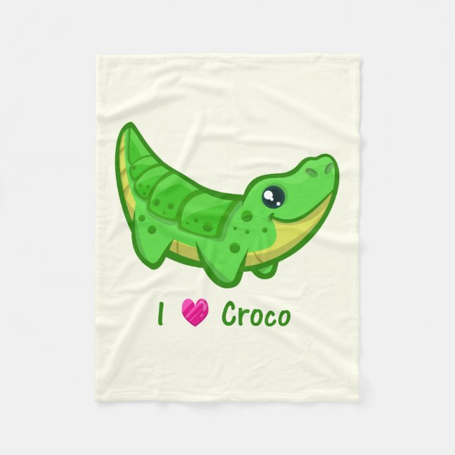 Cute crocodile love kawaii cartoon kids fleece blanket (Front)