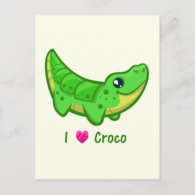 Cute crocodile love kawaii cartoon kids postcard (Front)