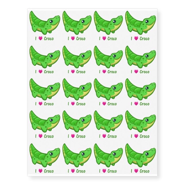 Cute crocodile love kawaii cartoon temporary tattoos (Front)