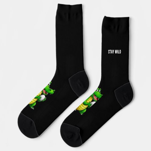 Cute Crocodile STAY WILD Socks – Green Alligator A