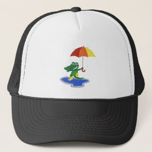 Cute crocodile under the rain trucker hat