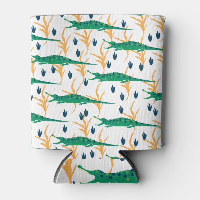 Cute Crocodiles Cartoon Vintage Pattern Can Cooler (Front)