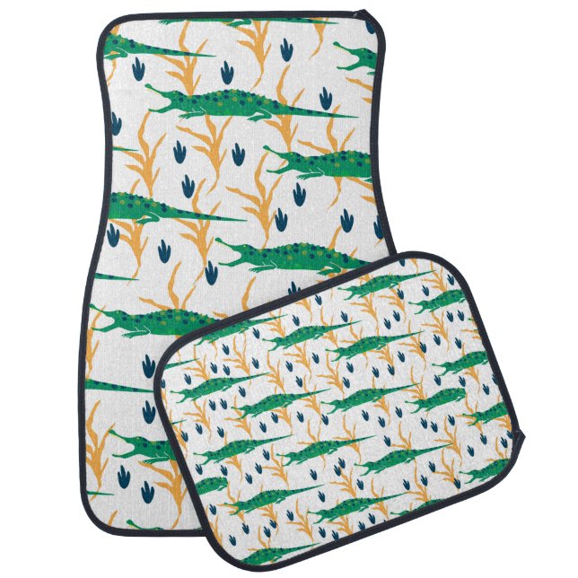 Cute crocodiles seamless pattern. Cartoon animals. Car Floor Mat (Set)