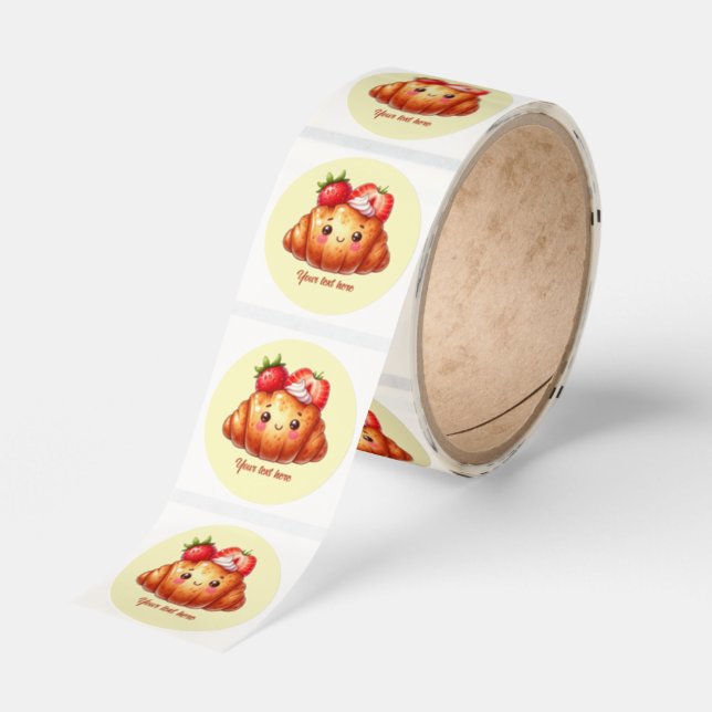 Cute  croissant add your text Bakery Vender Classic Round Sticker (Roll)