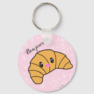 Cute Croissant Kawaii France Bread Bonjour! Pink Keychain